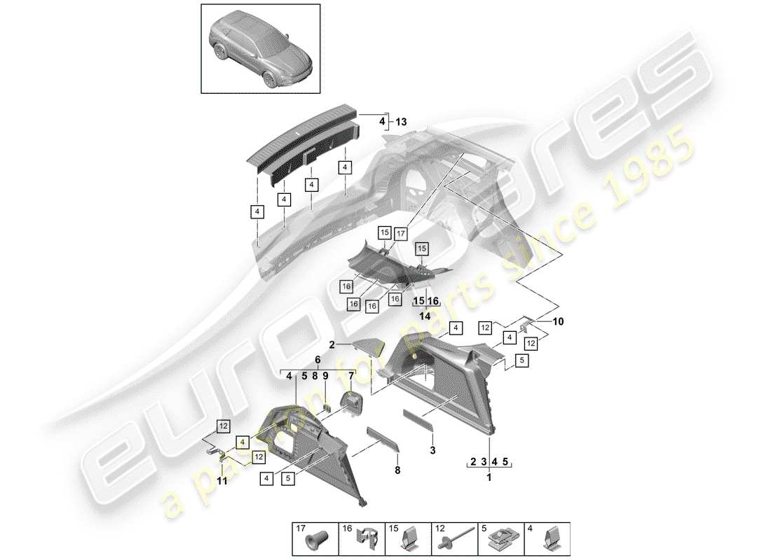 porsche cayenne e3 (2018) boot lining part diagram