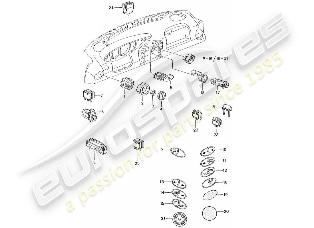 porsche boxster 986 (2003) switch part diagram