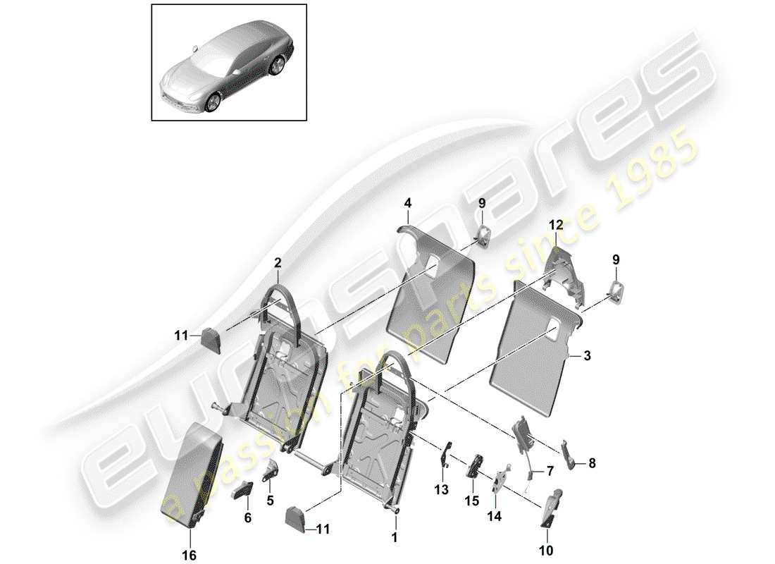 porsche panamera 971 (2020) back seat backrest part diagram