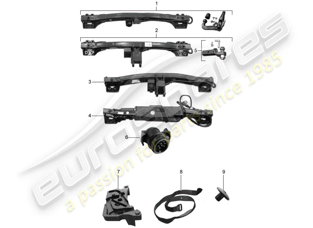 porsche tequipment cayenne (2004) tow hitch part diagram