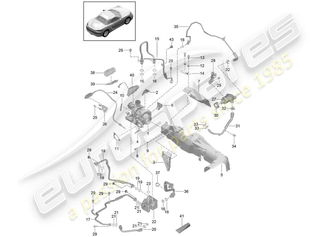 porsche 718 boxster (2018) exhaust gas turbocharger part diagram