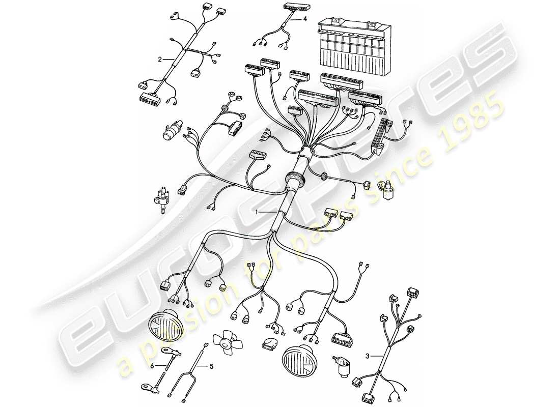 porsche 924s (1988) wiring harnesses - engine bay part diagram