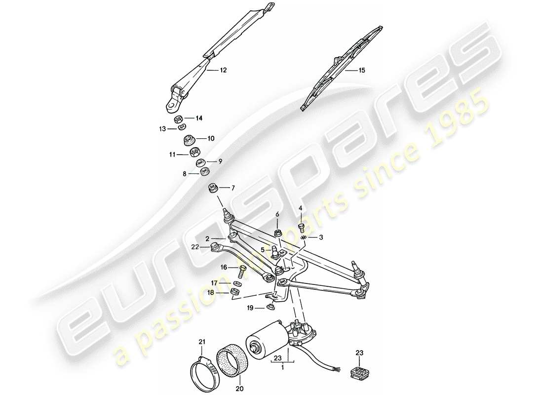 porsche 928 (1983) windscreen wiper system part diagram