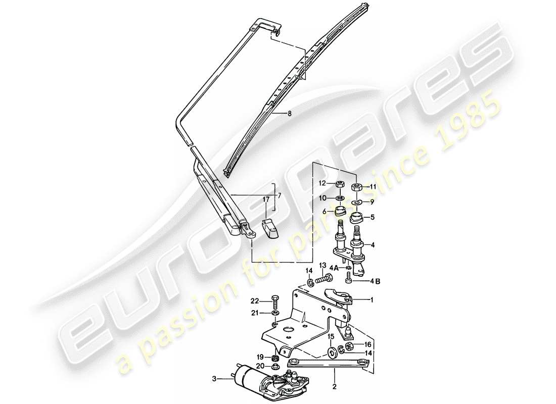 porsche 928 (1982) windscreen wiper system part diagram