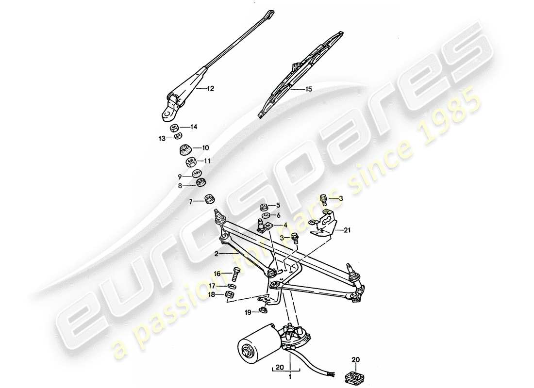 porsche 928 (1992) windscreen wiper system part diagram