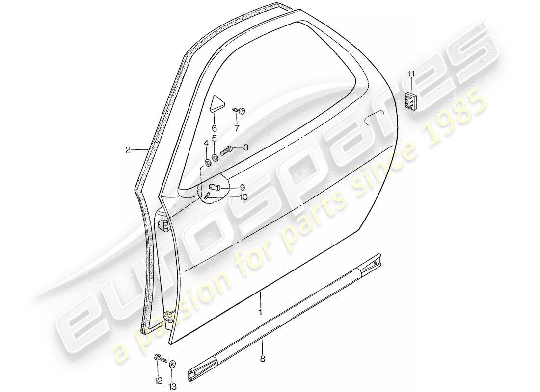 porsche 928 (1987) door shell part diagram