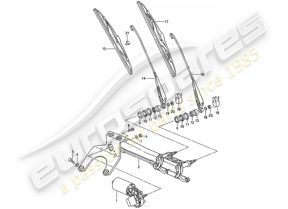 porsche 993 (1998) windscreen wiper system part diagram