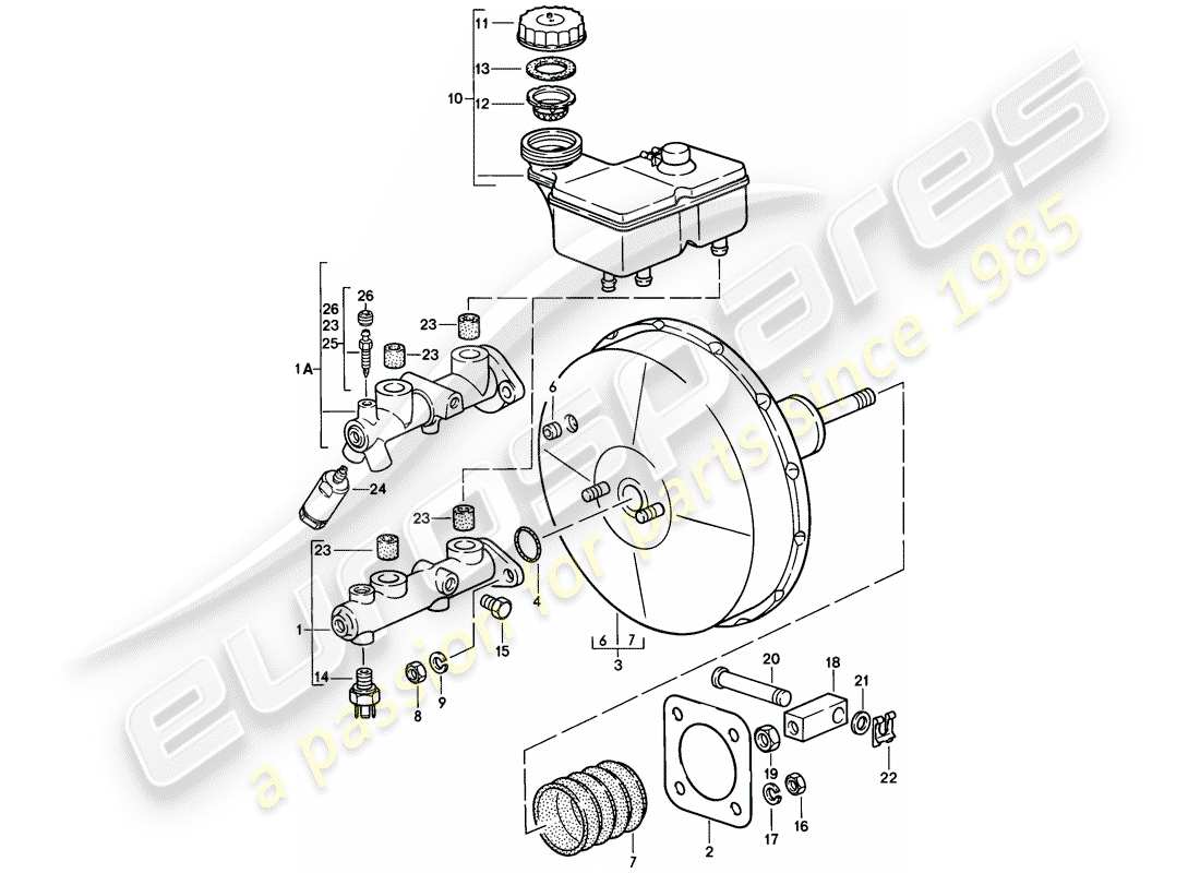 porsche 928 (1984) brake master cylinder - brake booster part diagram