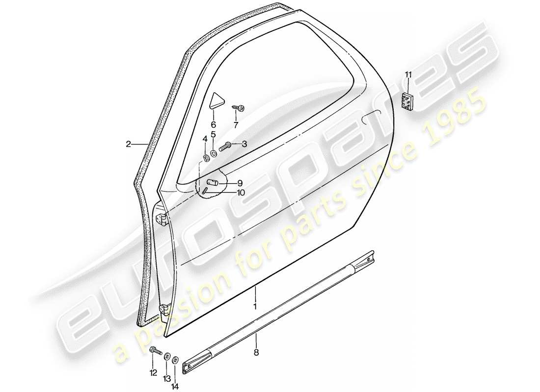 porsche 928 (1986) door shell part diagram