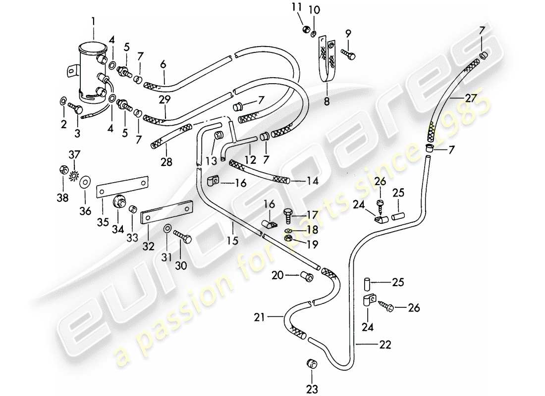 porsche 356b/356c (1962) fuel pump - and - fuel line part diagram