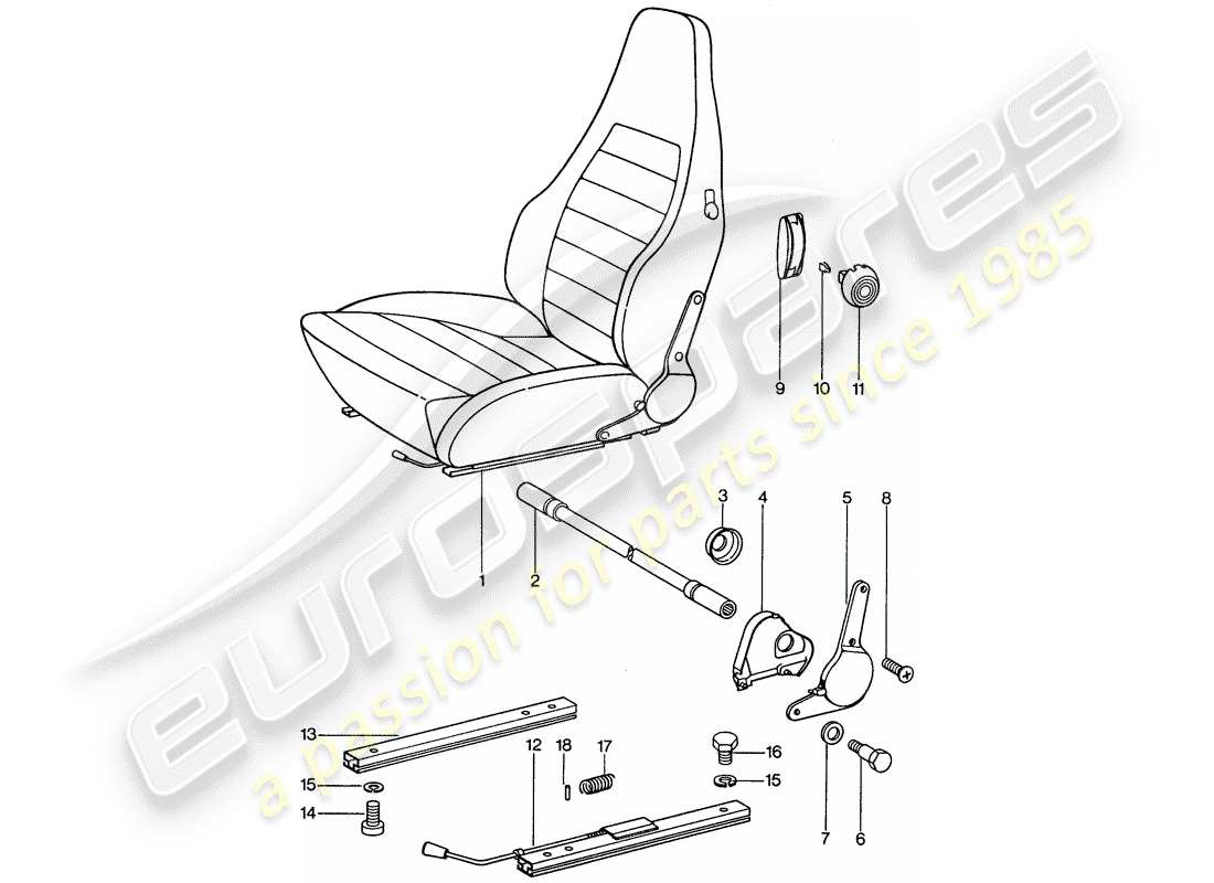 porsche 911 (1977) sports seat - complete part diagram