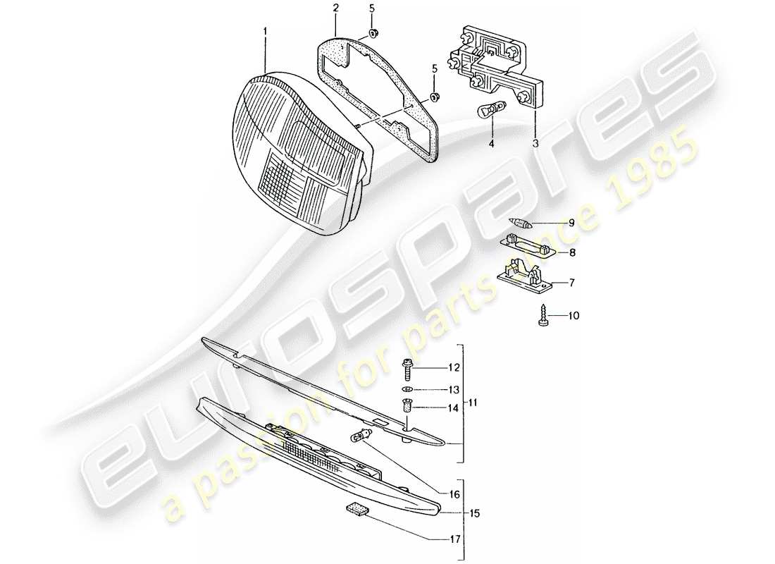 porsche boxster 986 (2001) rear light - license plate light - additional brake light part diagram