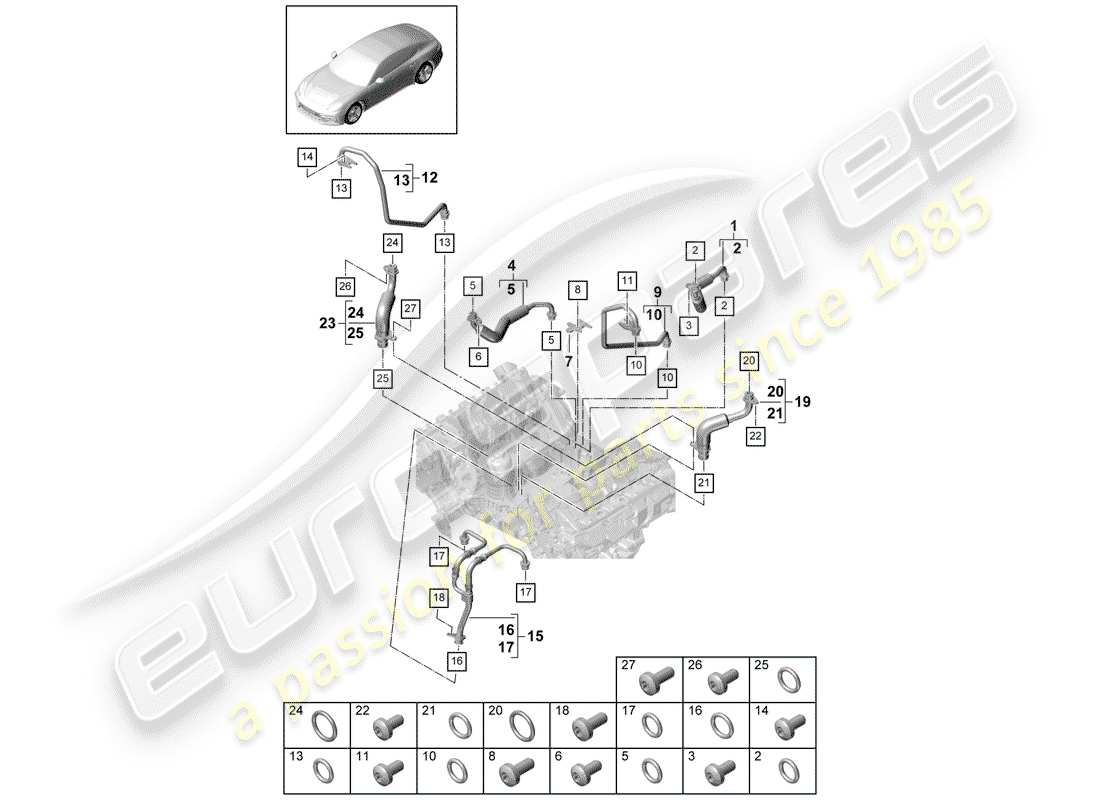 porsche panamera 971 (2020) water cooling for part diagram