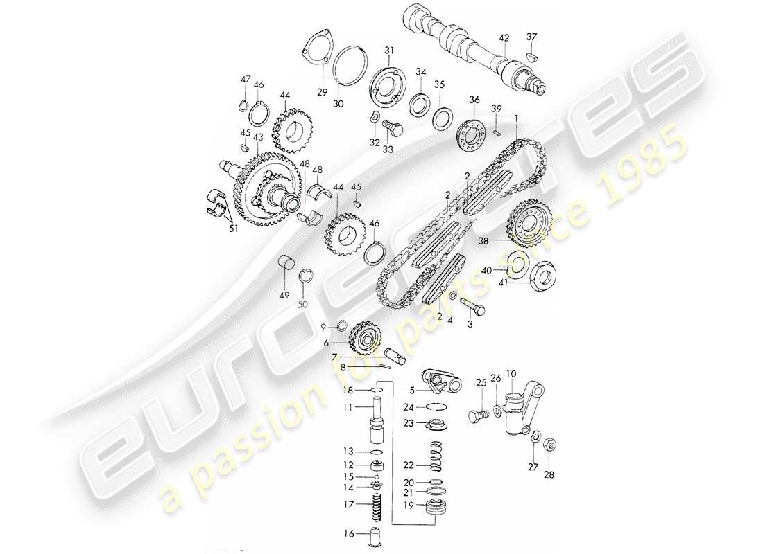 porsche 911 (1970) valve control - repair set for maintenance - tensioner - chain - see illustration: part diagram