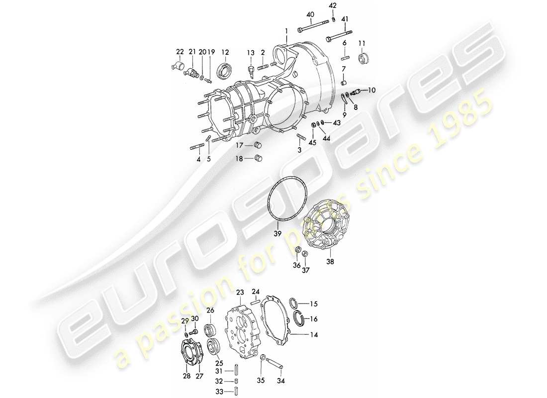 porsche 911 (1970) replacement transmission - transmission case - die casting - d >> - mj 1971 part diagram