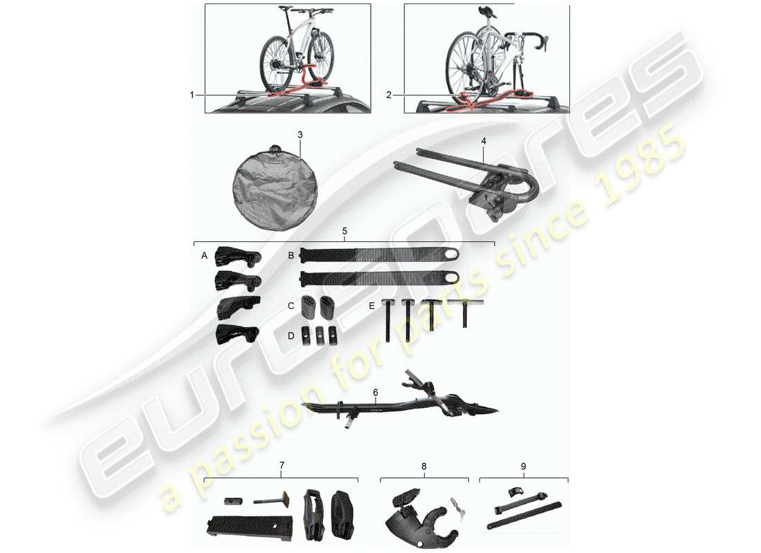 porsche tequipment cayenne (2007) bicycle carrier part diagram