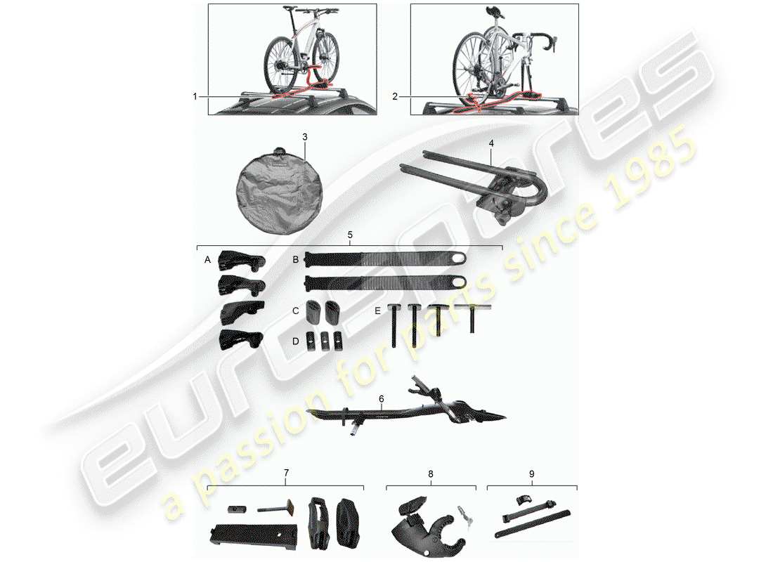 porsche tequipment macan (2017) bicycle carrier part diagram