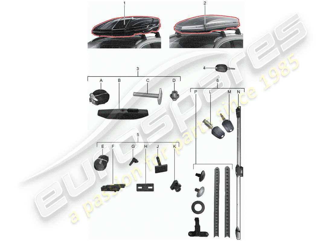 porsche tequipment macan (2017) roof box part diagram