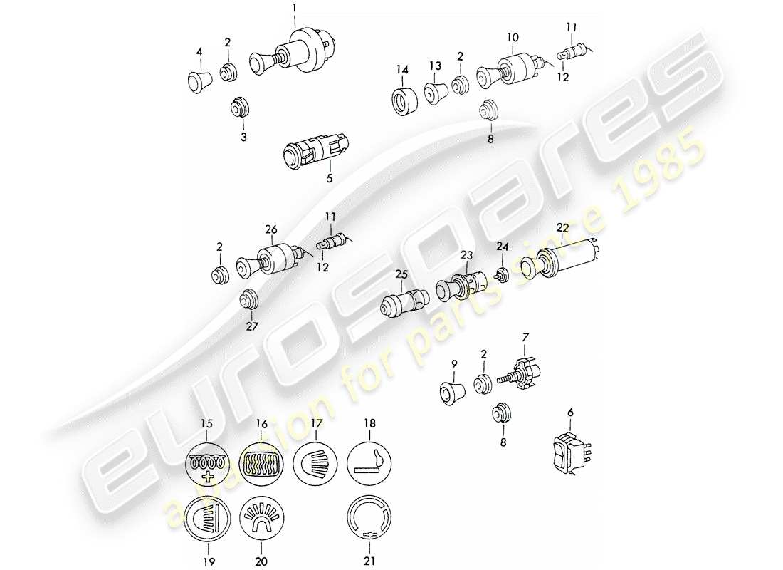 porsche 911 (1972) switch - dashboard trim part diagram