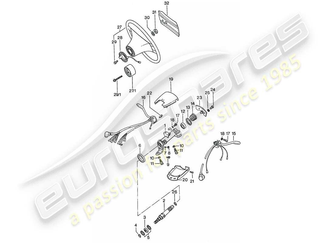 porsche 911 (1977) steering wheel - steering shaft bearing - steering column switch part diagram