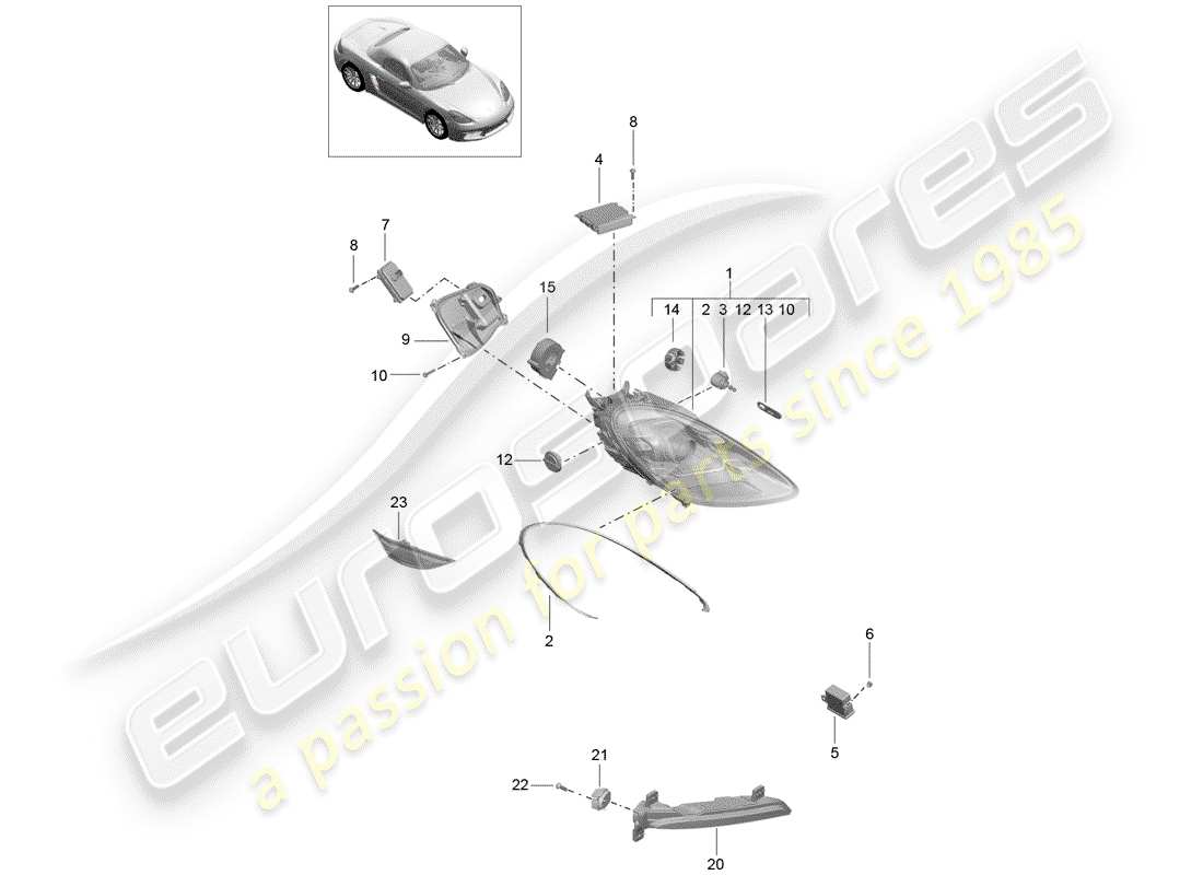 porsche 718 boxster (2018) headlamp part diagram