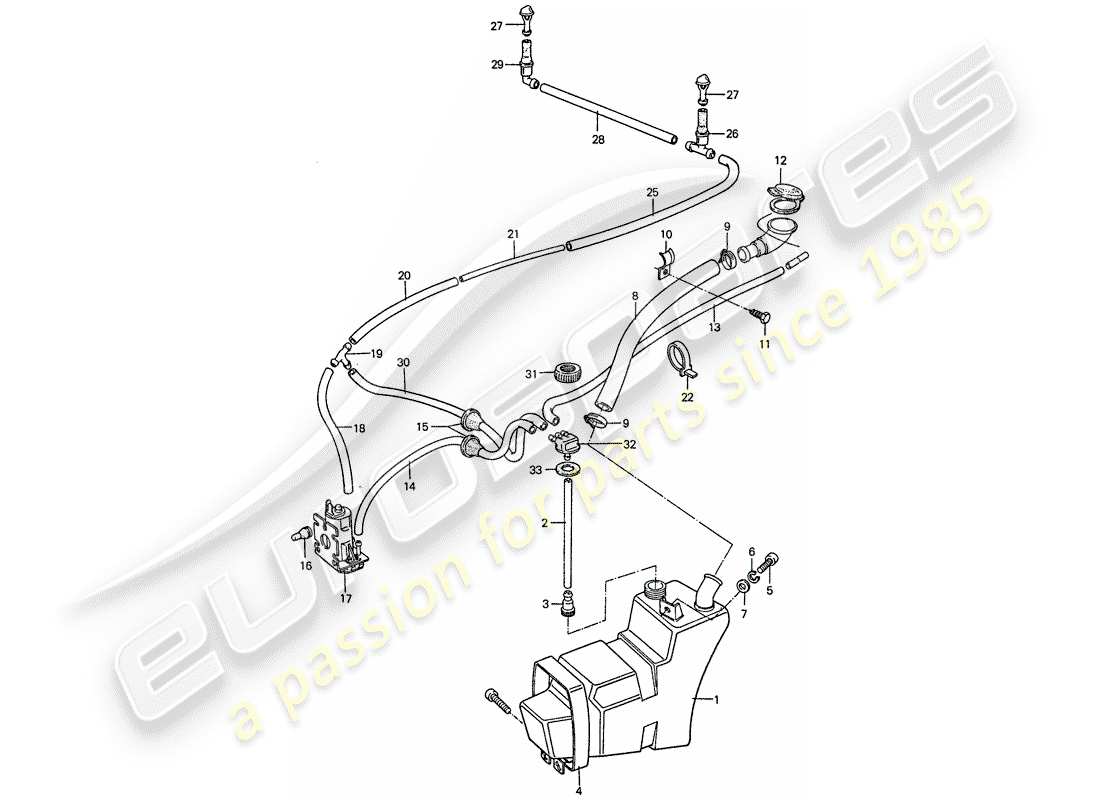 porsche 911 (1976) windshield washer unit part diagram