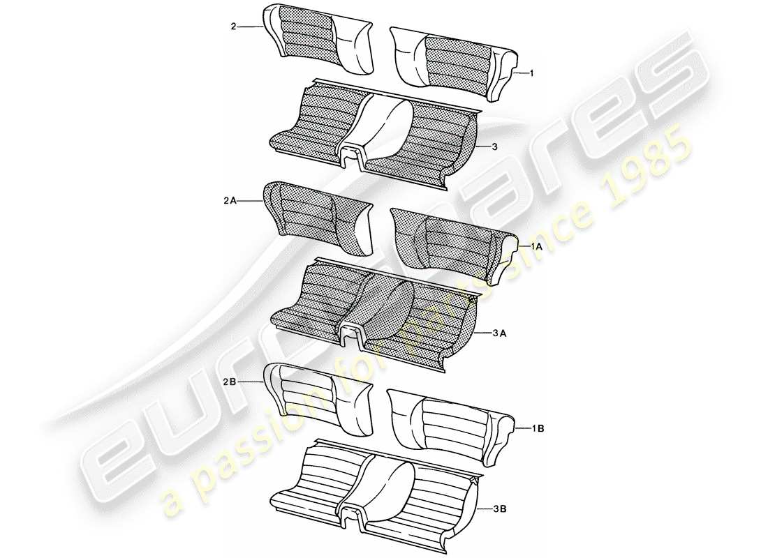 porsche 924s (1988) emergency seat - divided part diagram