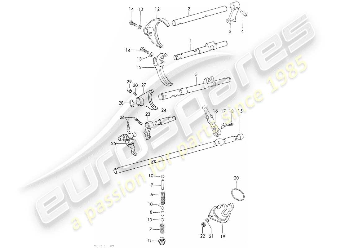 porsche 911 (1970) shift rods - shift forks - typ 925 - sportomatic - d - mj 1972>> part diagram