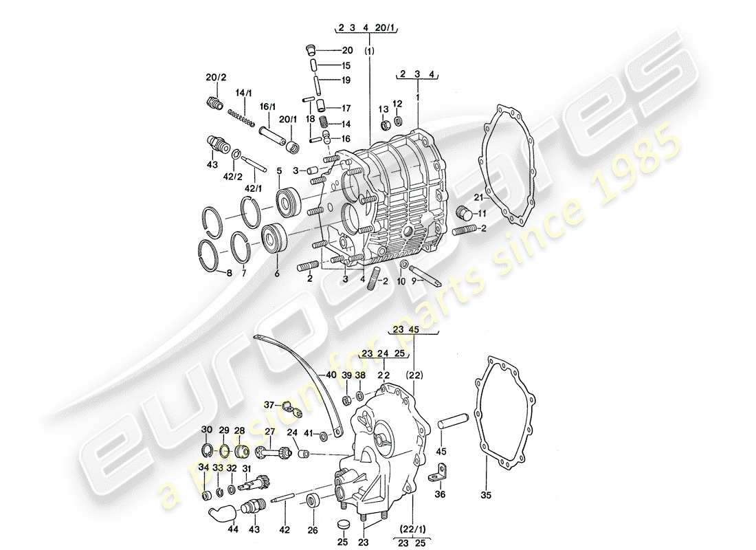 porsche 911 (1977) gear housing - transmission cover part diagram