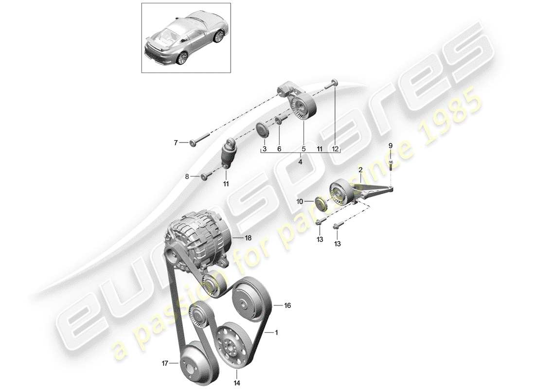 porsche 991r/gt3/rs (2019) v-ribbed belt part diagram