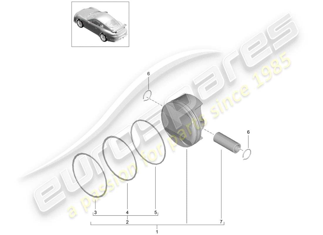 porsche 991r/gt3/rs (2019) piston part diagram