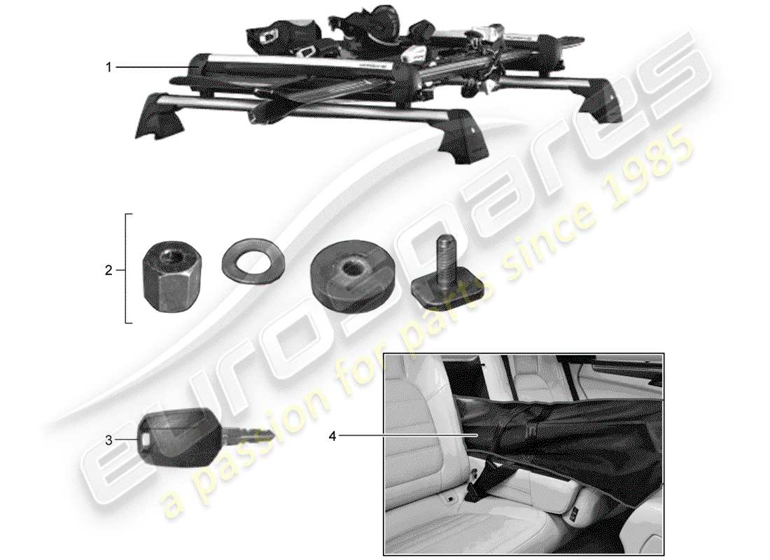 porsche tequipment macan (2019) ski holder part diagram