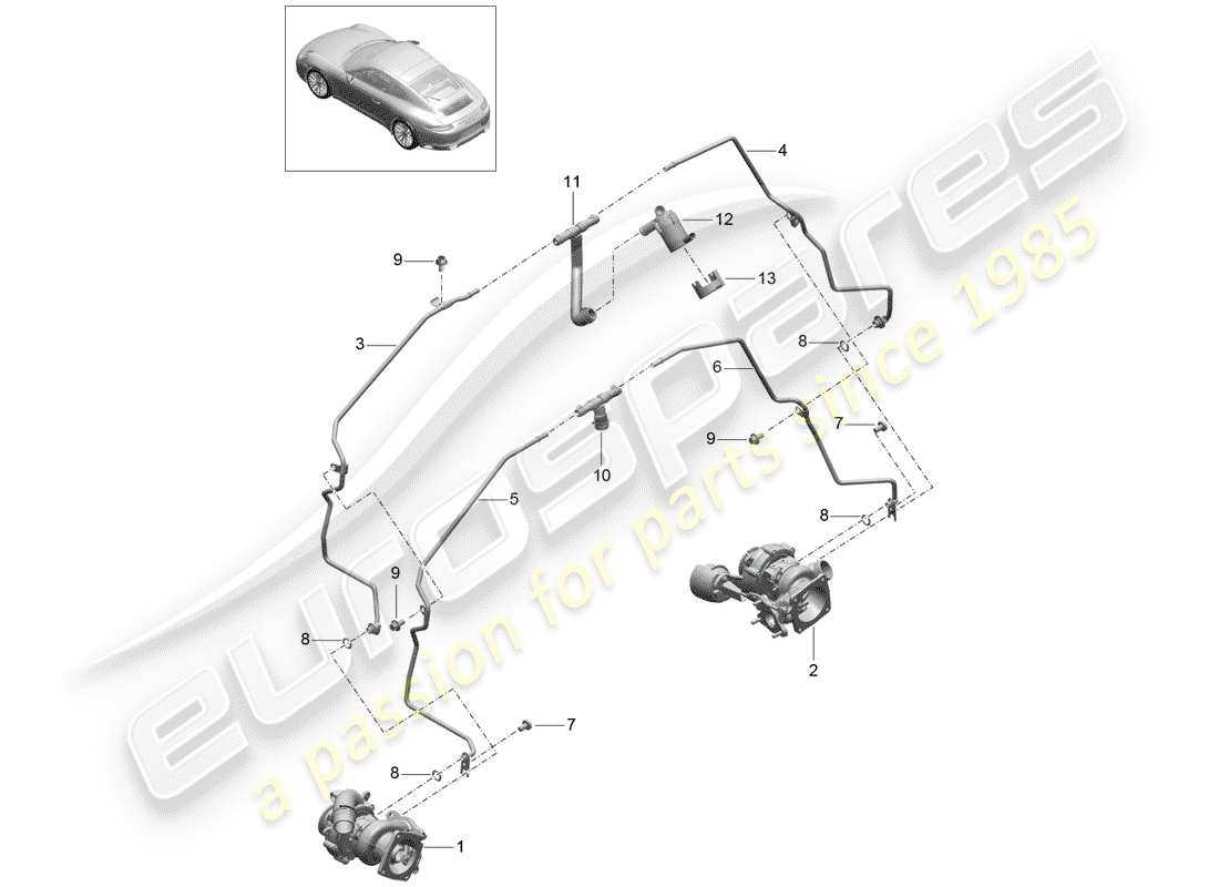 porsche 991 gen. 2 (2018) exhaust gas turbocharger part diagram