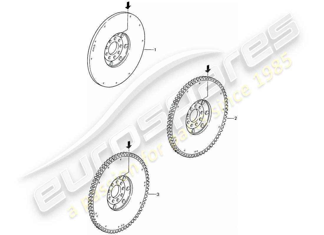 porsche replacement catalogue (1974) flywheel part diagram