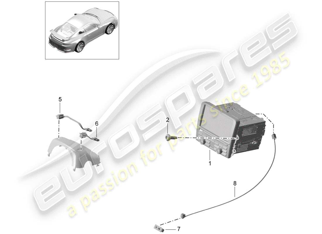 porsche 991r/gt3/rs (2015) operating unit part diagram