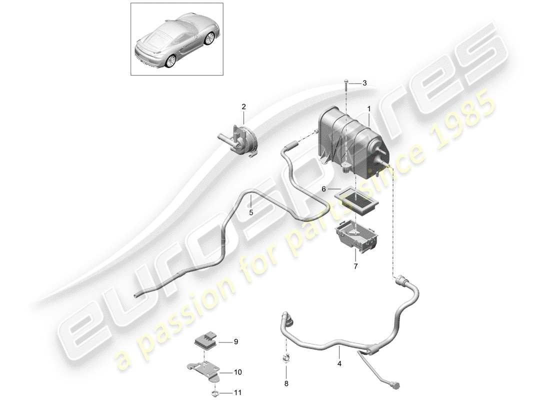 porsche cayman gt4 (2016) evaporative emission canister part diagram