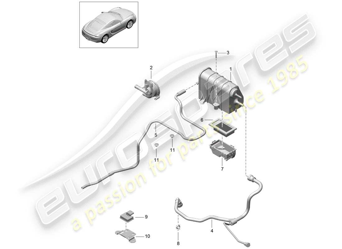 porsche cayman 981 (2014) evaporative emission canister part diagram