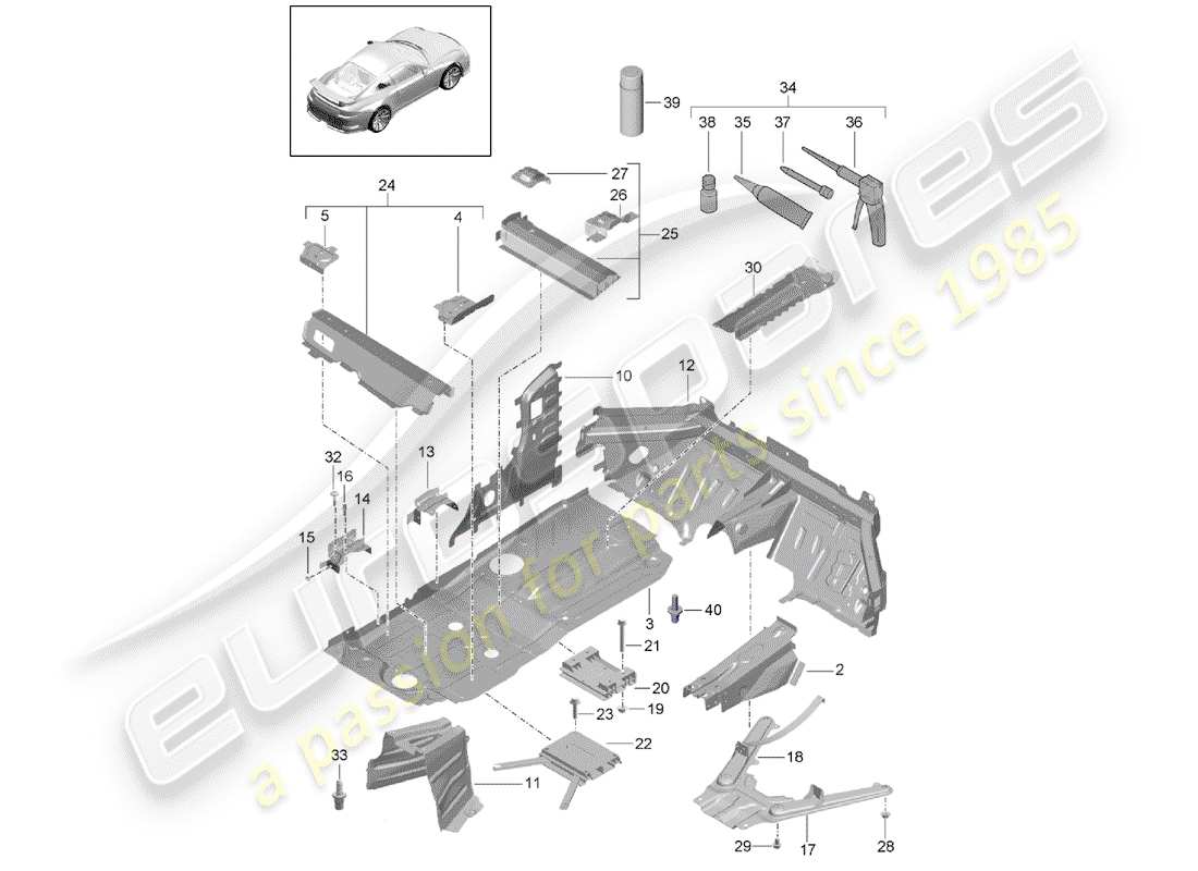 porsche 991r/gt3/rs (2014) floor pan part diagram