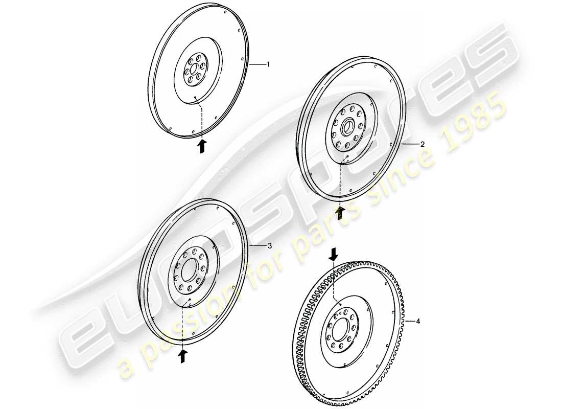 porsche replacement catalogue (1972) flywheel part diagram