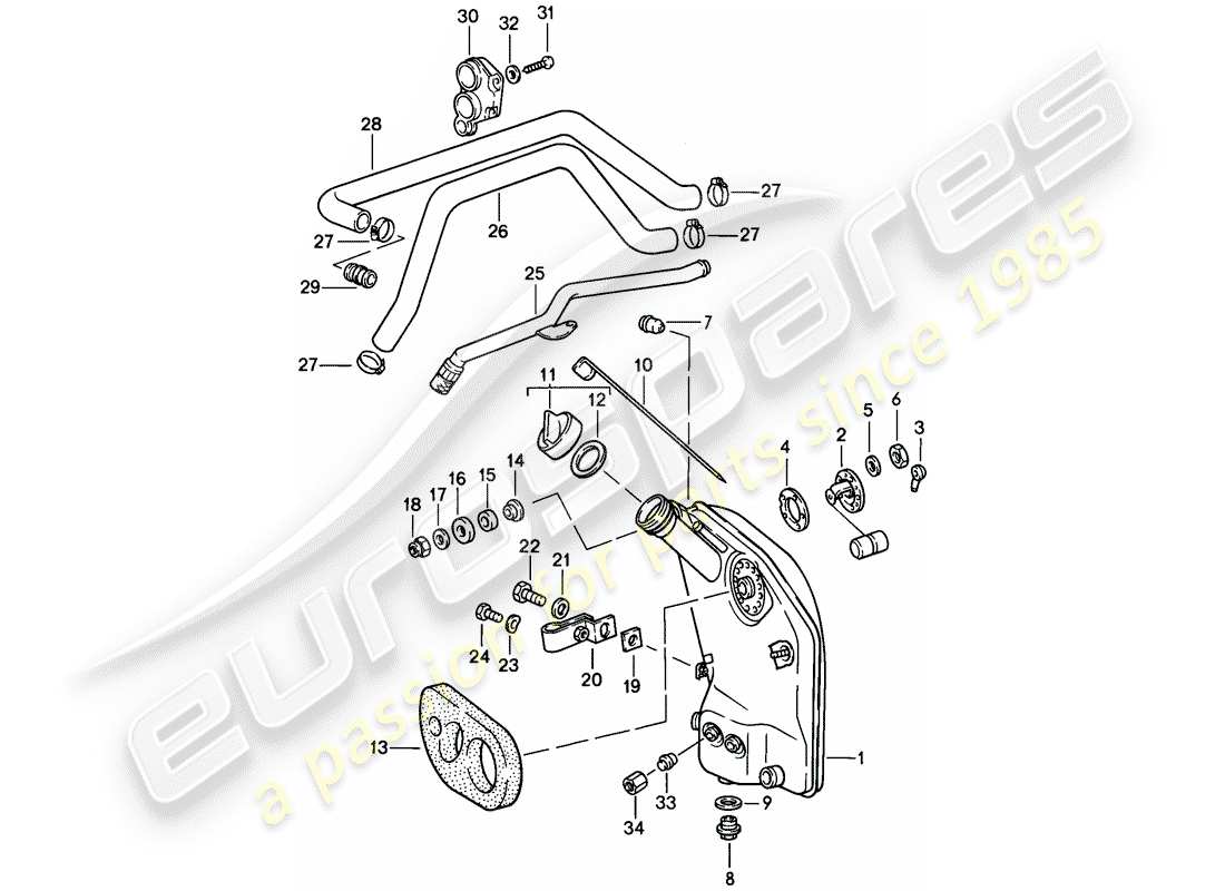 porsche 911 (1989) engine lubrication - oil tank - lines part diagram