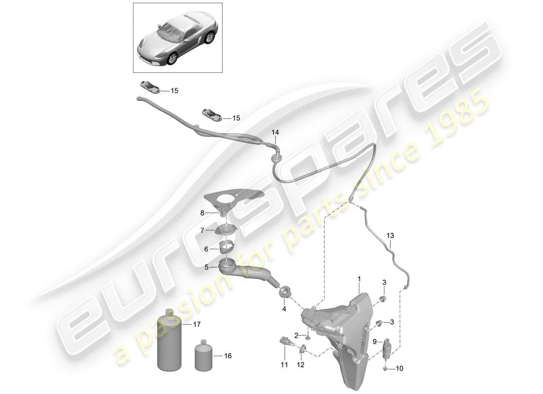 porsche 718 boxster (2020) windshield washer unit part diagram