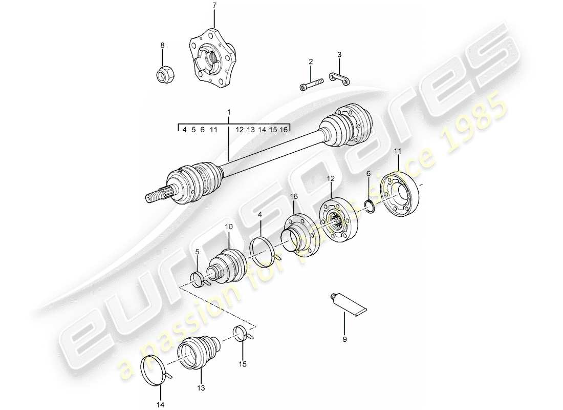 porsche 996 gt3 (2005) drive shaft - wheel hub part diagram