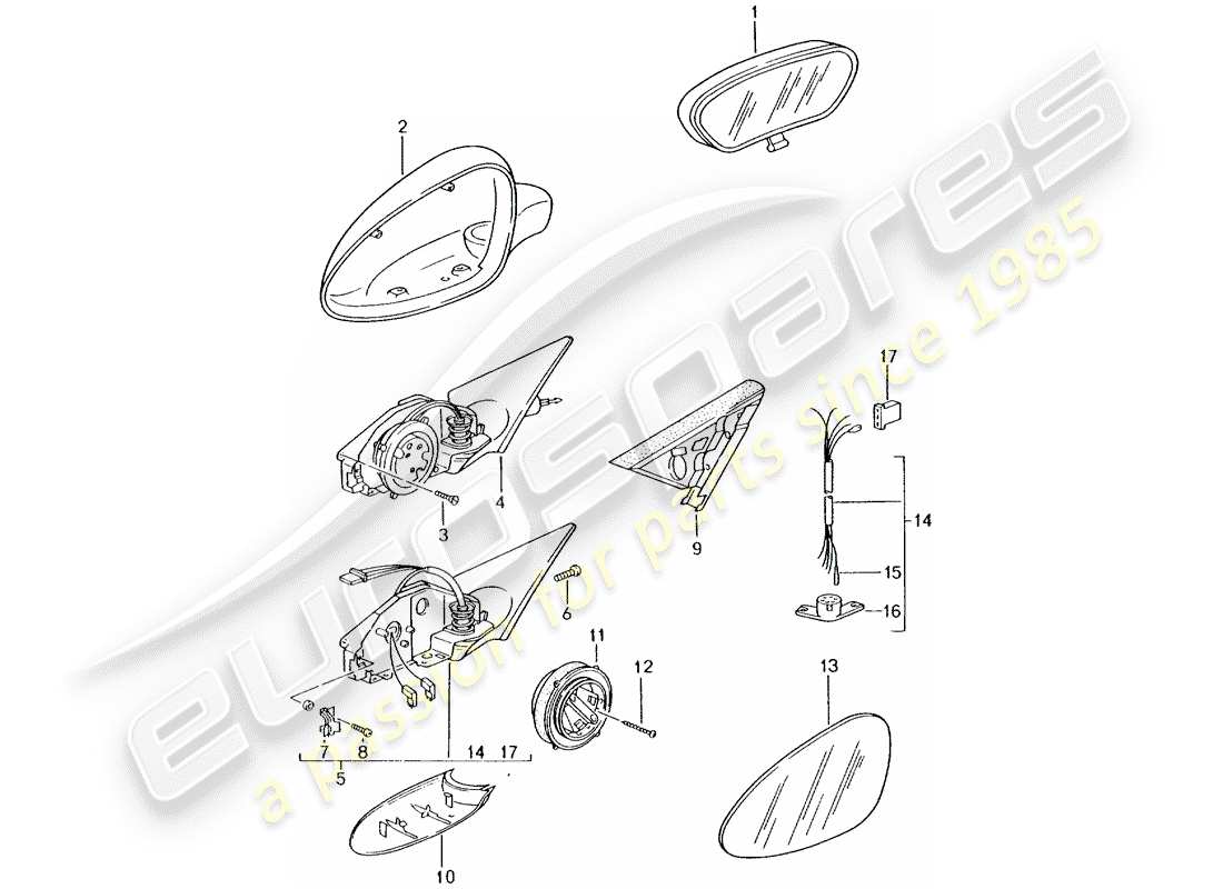 porsche 996 gt3 (2004) rear view mirror inner - rear view mirror part diagram