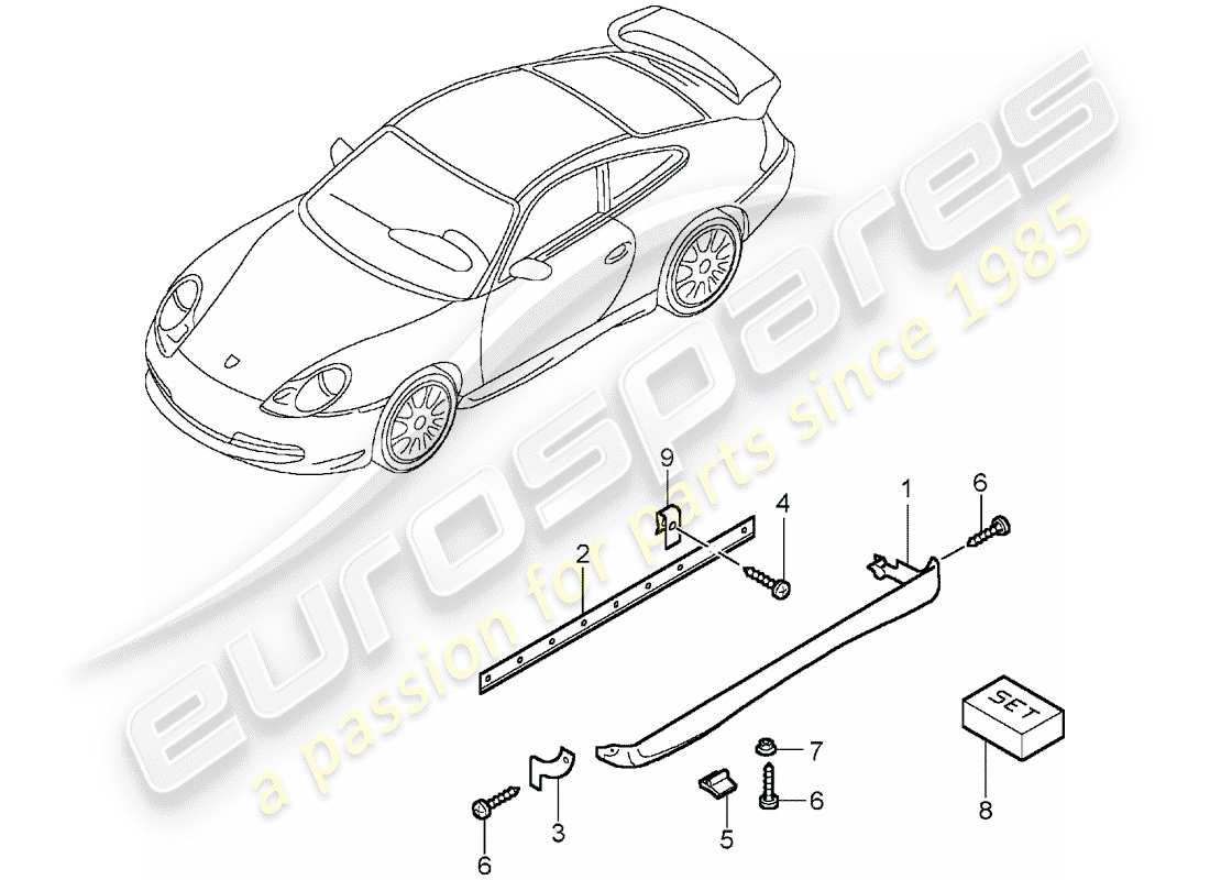 porsche 996 gt3 (2005) side member trim part diagram