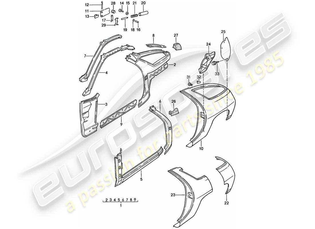 porsche 928 (1986) frame - side panel part diagram