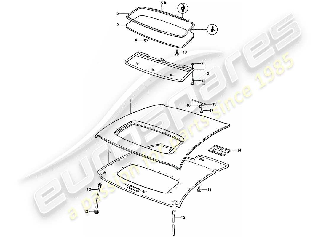 porsche 928 (1986) sunroof part diagram