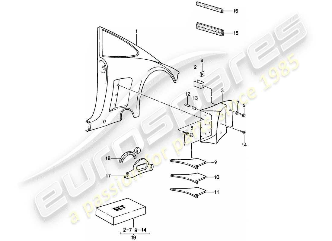 porsche 911 (1989) special model - flatnose design - exterior panelling part diagram