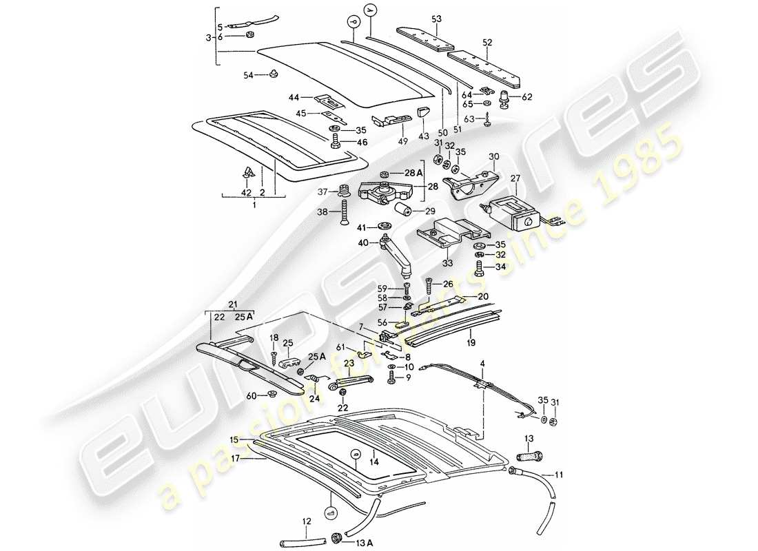 porsche 993 (1998) sunroof part diagram