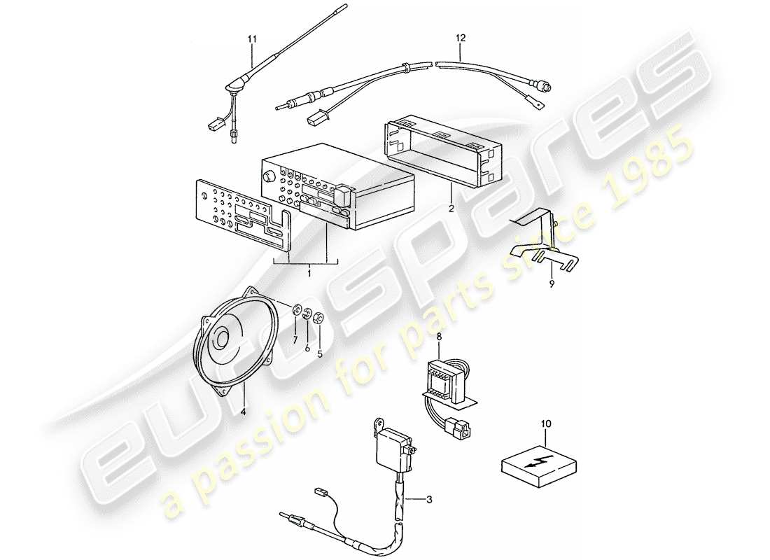 porsche 928 (1987) radio unit - installation parts part diagram