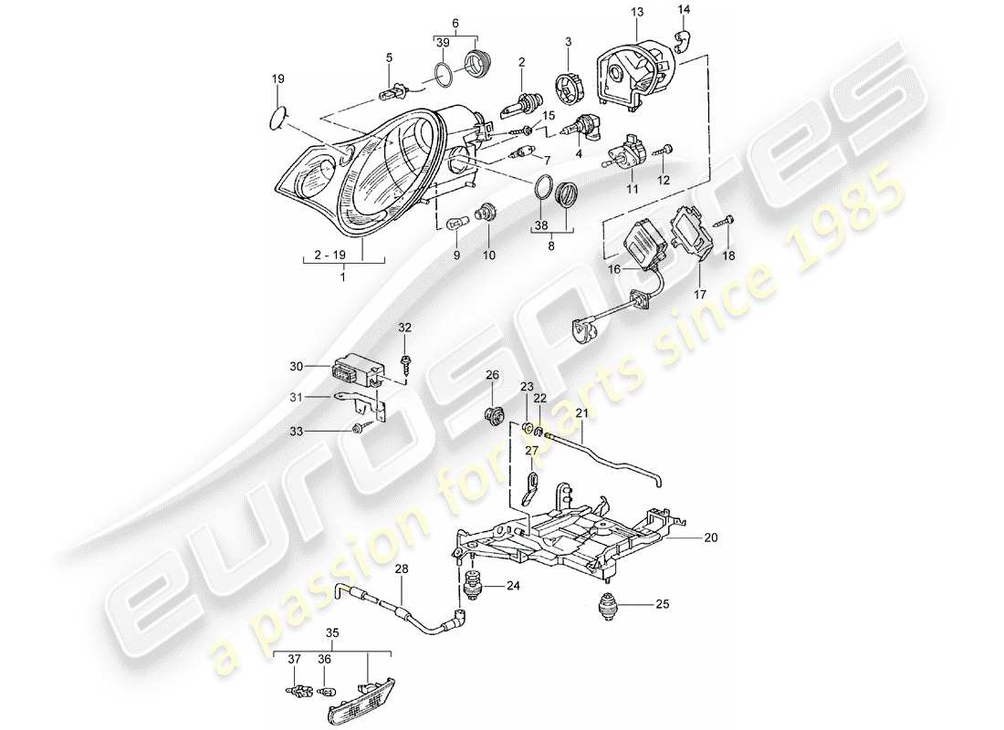 porsche 996 t/gt2 (2002) headlamp - turn signal repeater part diagram